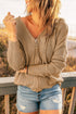 Zipper V-Neck Dropped Sleeve Hooded Solid Sweater